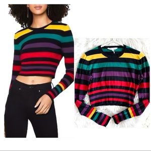 BCBGeneration Rainbow Striped Crop Sweater Size XXS